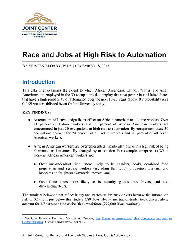 Race​ ​and​ ​Jobs​ ​at​ ​High​ ​Risk​ ​to​ ​Automation