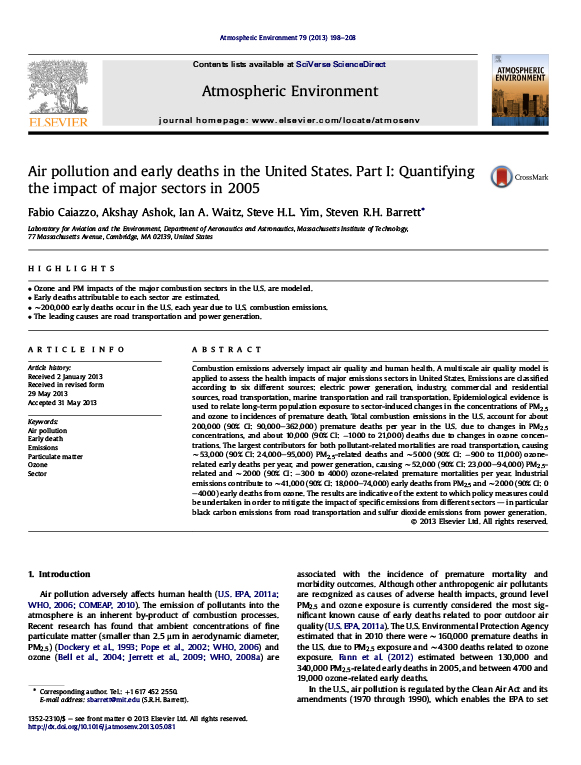 Air Pollution and Early Deaths in the United States. Part I: Quantifying the Impact of Major Sectors in 2005