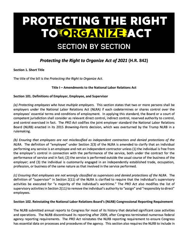 Protecting the Right to Organize Act of 2021