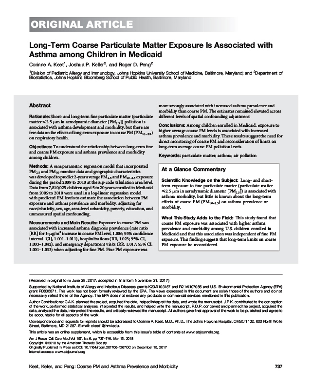 Long-Term Coarse Particulate Matter Exposure Is Associated with Asthma