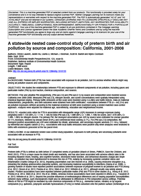 A Statewide Nested Case-control Study of Preterm Birth and Air Pollution by Source and Composition: California 2001-2008
