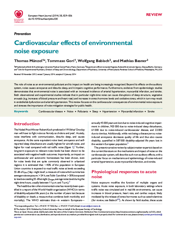 Cardiovascular Effects of Environmental Noise Exposure