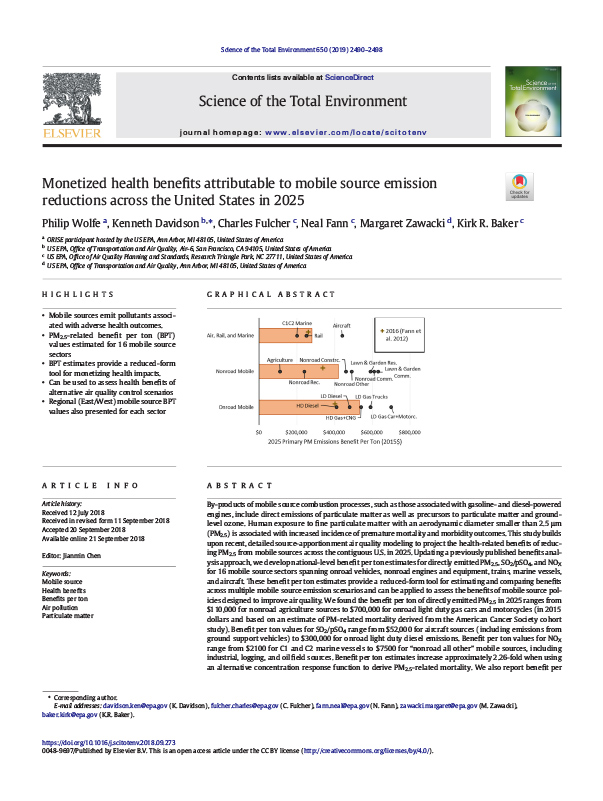 Monetized Health Benefits Attributable to Mobile Source Emission Reductions Across the US in 2025