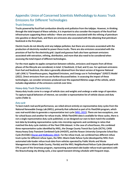 Appendix: Union of Concerned Scientists Methodology to Assess Truck Emissions for Different Technologies